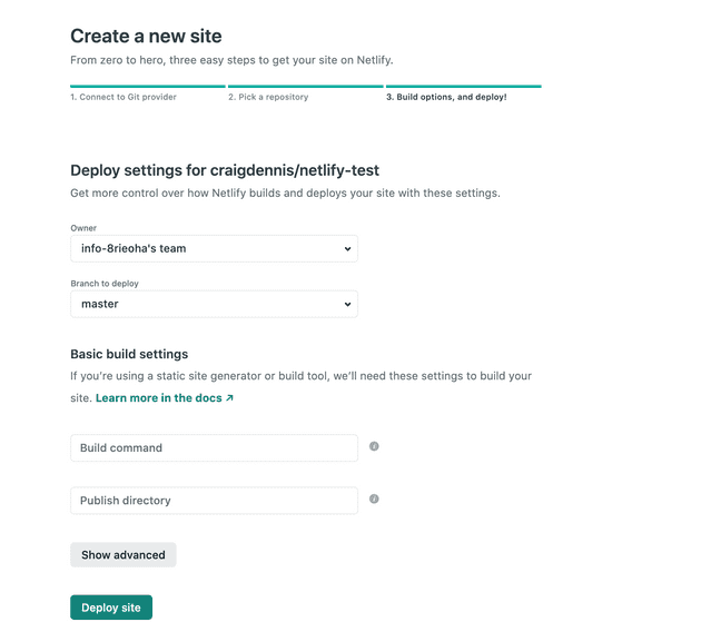 Picture of bulid setting for your site on Netlify